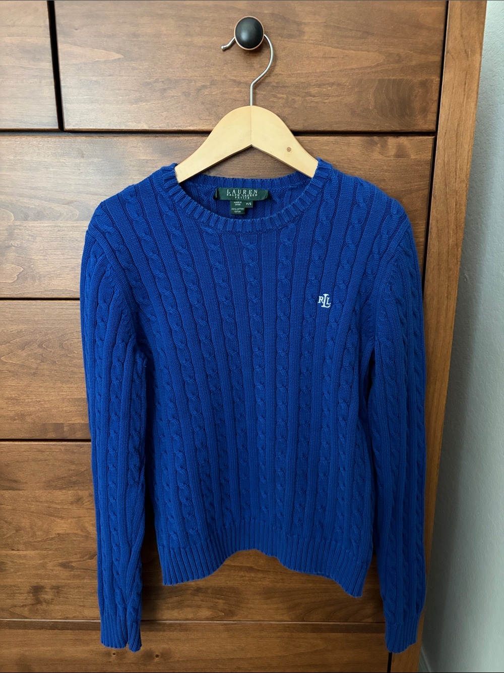 Lauren Ralph Lauren Royal Blue Cable-Knit Crewneck Sweater